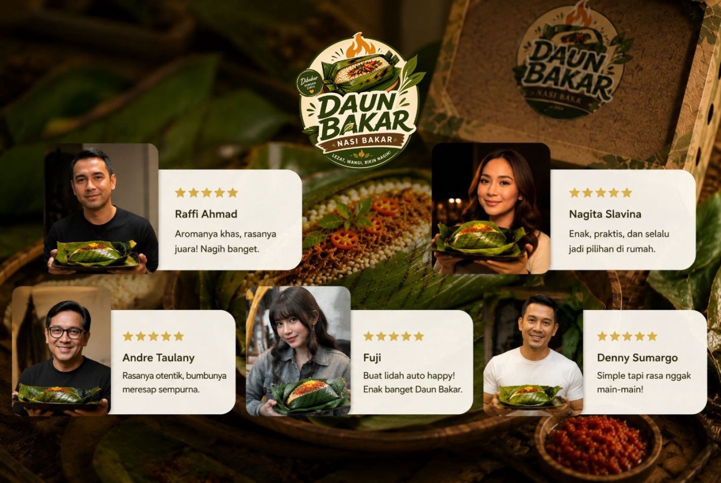 Testimoni pelanggan yang puas menikmati Nasi bakar enak