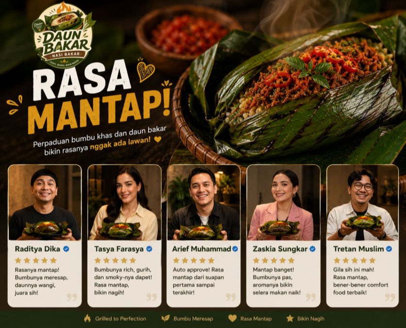 Nasi bakar enak dari Daun Bakar menghadirkan rasa gurih rempah nusantara yang kuat dan bikin nagih di setiap gigitan.