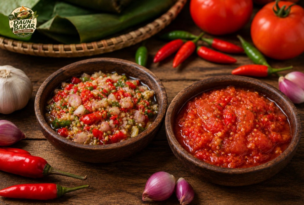 Nasi bakar enak semakin lengkap dengan sambal dadak dan sambal tomat khas Daun Bakar
