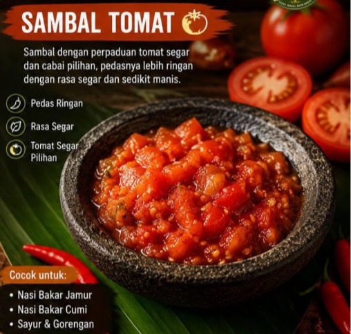 Nasi bakar enak ditemani sambal tomat dengan rasa pedas segar