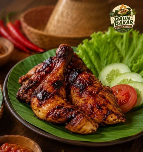 Ayam bakar gurih manis sebagai pendamping Nasi bakar enak