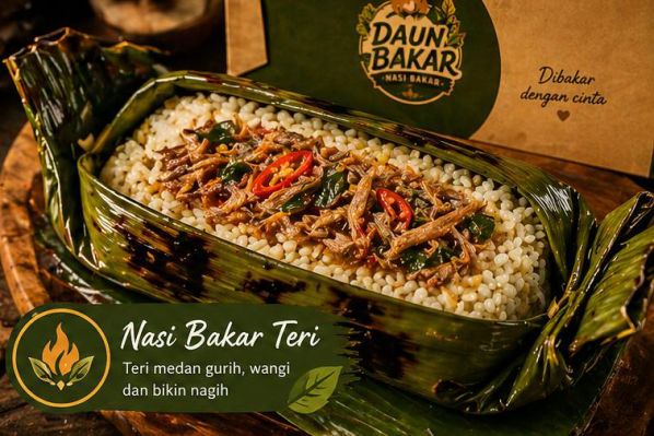 Nasi bakar enak teri khas Daun Bakar dengan aroma daun pisang yang autentik