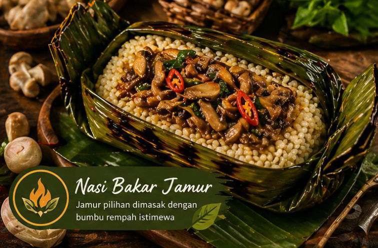 Nasi bakar enak jamur dari Daun Bakar disajikan fresh grilled dengan tampilan autentik dan packaging estetik yang cocok untuk delivery maupun pick up.